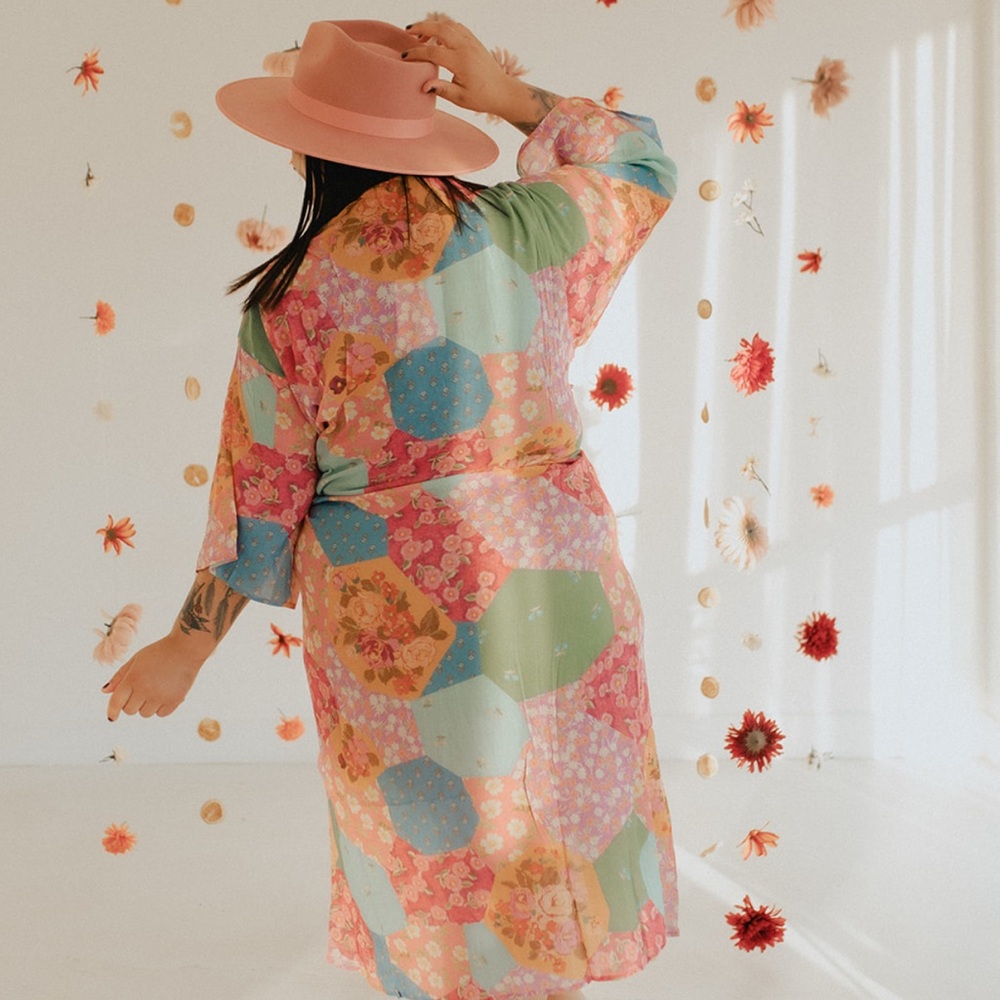 Spell Floral Multicolor Freda Patchwork Kimono Robe in Lolly - Picture 4 of 12